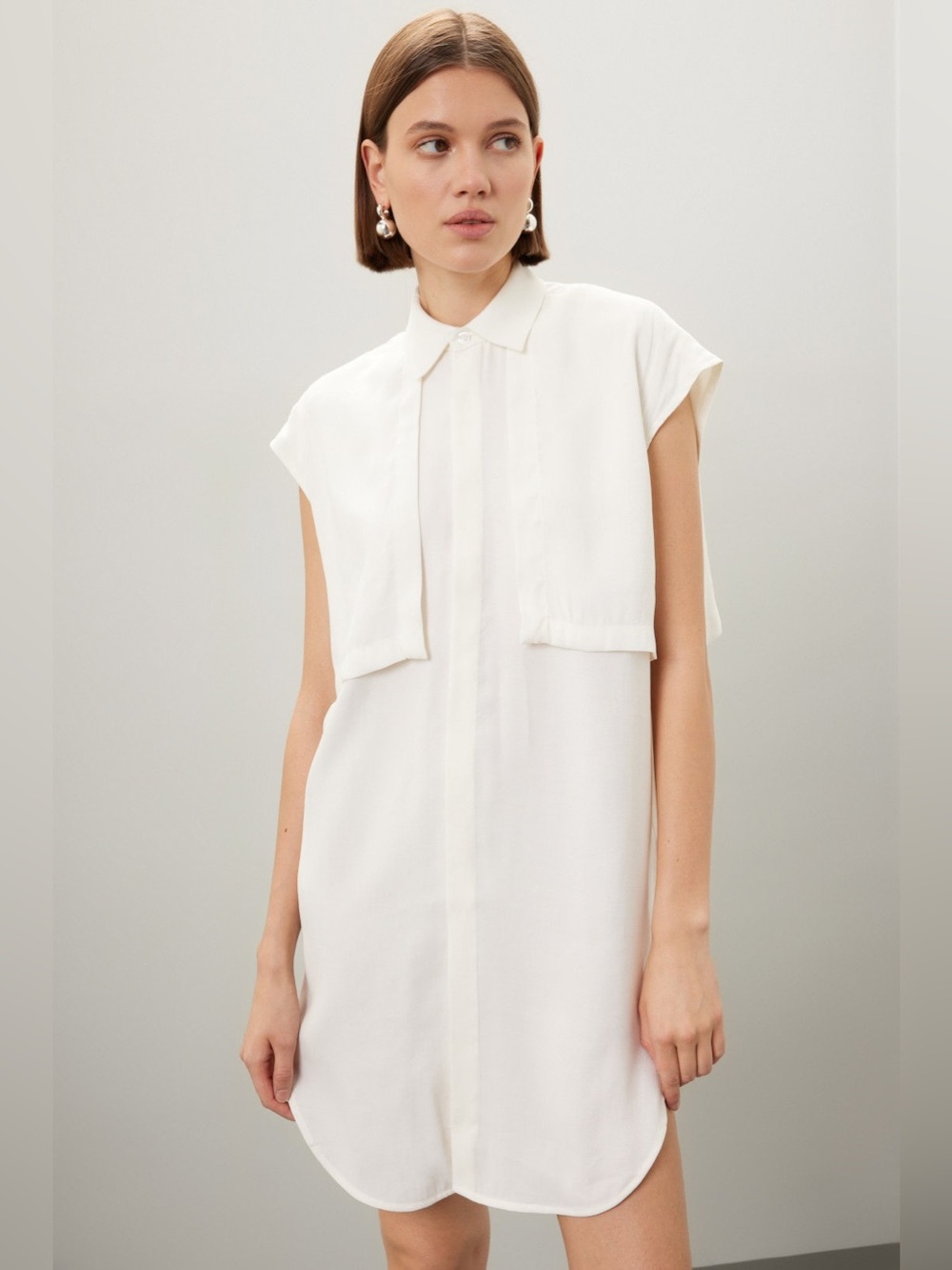 K.NGSLEY Ivory Cap-Sleeve Shirt Mini Dress